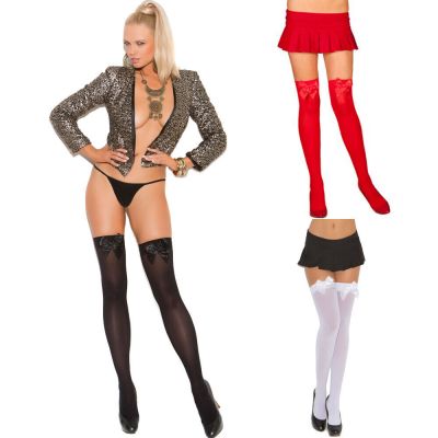 Lingerie Thigh Hi Stockings Size Regular Black, Red, White Opaque w/ Bows EM1708