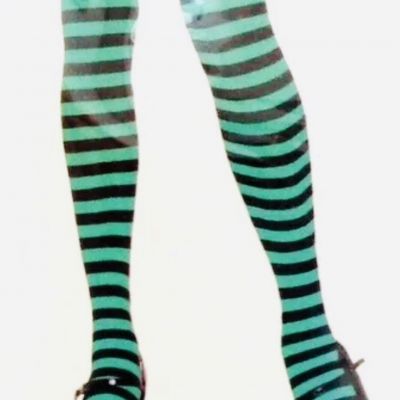 Wonderland Womans Fashion Tights Green & Black Striped One Size Fits All New