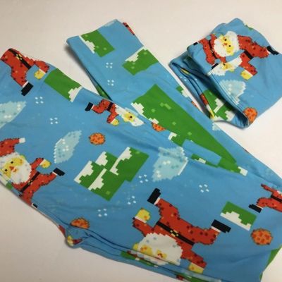OS LuLaRoe Leggings Merry Bright 2018 Christmas Digital Santa Mommy & Me S/M