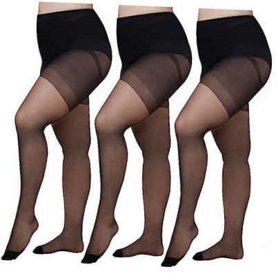 3 Pairs Women's Plus Size Tights Sheer Pantyhose Nylon Stockings With 4X Black