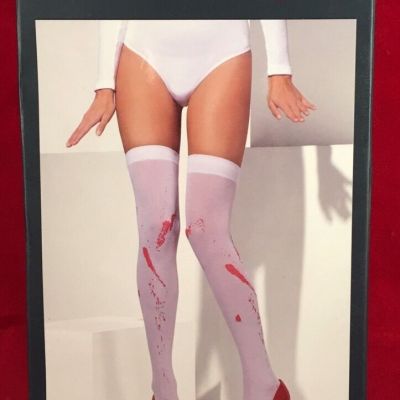 Fever Hosiery opaque white hold-ups thigh highs blood stained print onesize NIB
