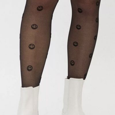 New Urban Outfitters All Over Happy Face Smiley Tights Small/Medium B-1294