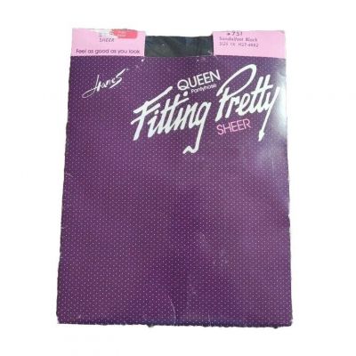 Hanes Fitting Pretty Sheer Queen Pantyhose 1X 751 Sandalfoot Black NEW!