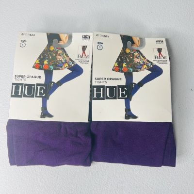 New HUE Tights Violetta Purple Super Opaque Nylon Spandex Size 1 2 Pairs