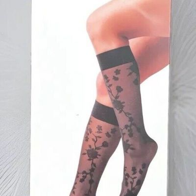 A New Day Black Floral Fashion Knee-Highs Sz: One Size Fits Most Shoe Sz: 4-10