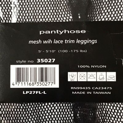 MUSIC LEGS Mesh With Lace Trim Footless Tight Pantyhose OS Black