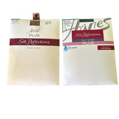 Hanes Two Plus Control Top Silky Sheer Pantyhose Jet Barely There Lot Of 2