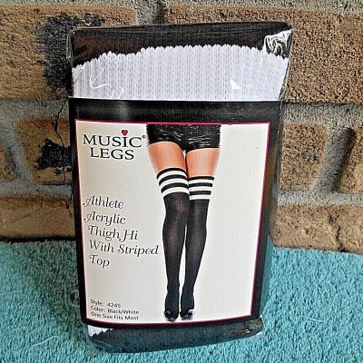 NEW IN PACKAGE Music Legs 4245 Athletic Striped Thigh High Stockings