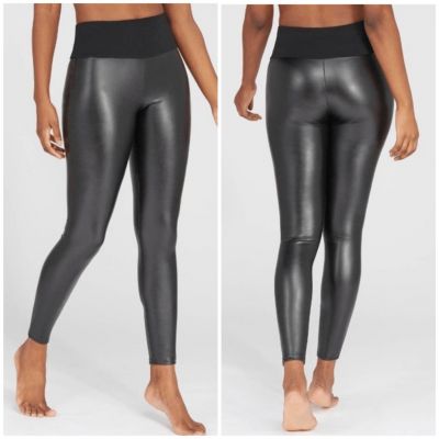 Assets by Spanx Black All Over Faux Leather Shaping Leggings Size 1X