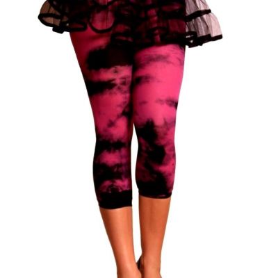 1169 Sexy Tie Dye Pink Capri Rave Workout Leggings Nylon Pants Rave One Size