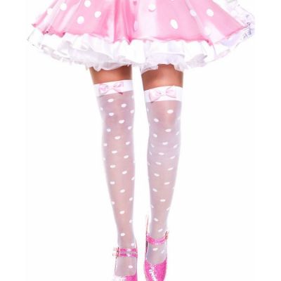 Brand New Sheer Polka Dot With Satin Bow Thigh High Stockings Music Legs 4659