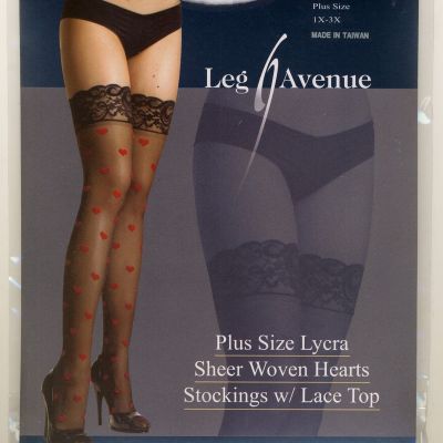 SEXY PLUS SIZE WHITE LACE TOP  SHEER RED WOVEN HEART THIGH HI STOCKINGS NEW