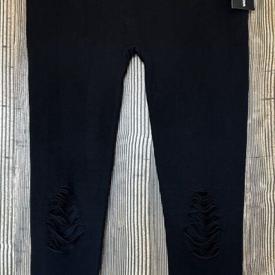 Fashion Nova Women's Take Ur Mind Off Black Ripped Distressed Leggings 2X/3X NWT