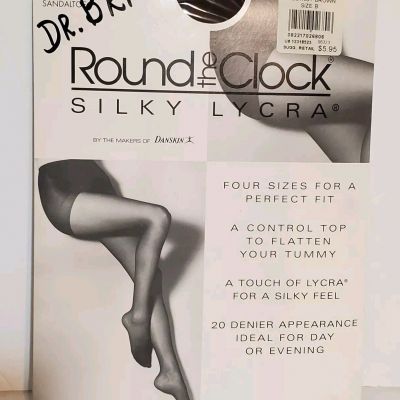 Round the Clock Pantyhouse Lot of 2 Control Top Sheer Leg Chestnut Brown Silky