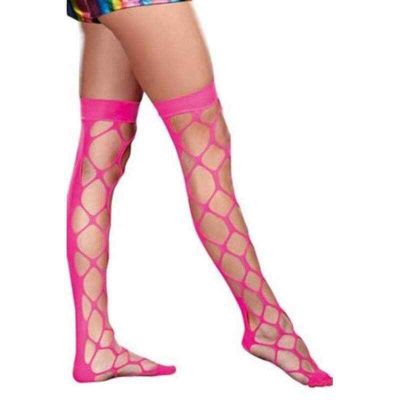 DREAMGIRL TWO PAIR Raveware neon pink thigh high stockings