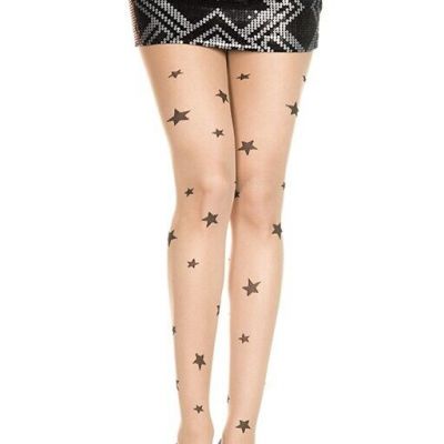Music Legs Black Star Print Sheer Spandex Pantyhose Tights