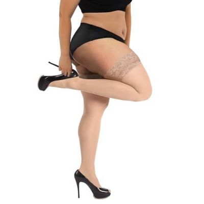 Buauty Plus Size Thigh High Stockings with Silicone Lace Top for Stay-Up Comf...