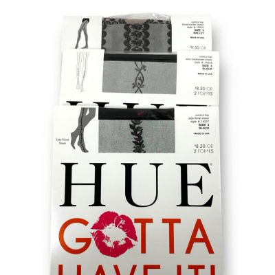 Hue Women's Size 3/L Control Top Sheer Tights Bundle 3Pack Designs New