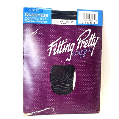 Hanes Fitting Pretty Queen Size Control Top Sandalfoot Pantyhose 2X Black NOS