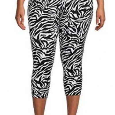 Terra & Sky~NEW?Woman's PLUS High rise Capri legging's size 2X~black/white Zebra