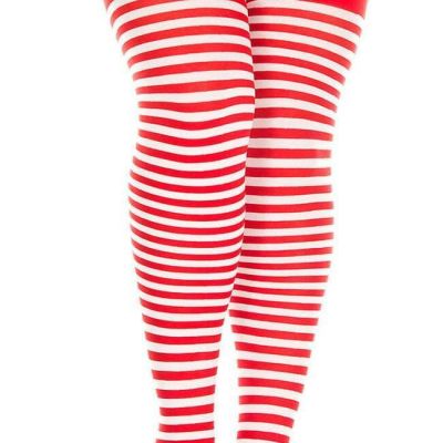 Adult 70D Thigh Highs, Red & White Stripe