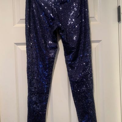 Tipsy Elves Women's Blue Bling Shiny Stretch Sequin Party Leggings Size Small