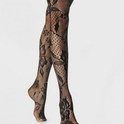 A New Day Black Mixed Net Floral Fashion Tights Sz: S/M 100-150lbs NWT