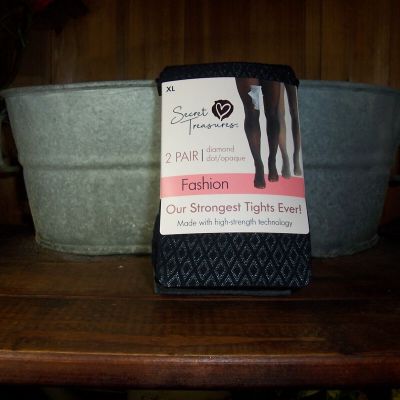 SECRET TREASURES WOMENS DIAMOND DOT AND OPAQUE TIGHTS 2 PAIRS SIZE XL BLACK GRAY
