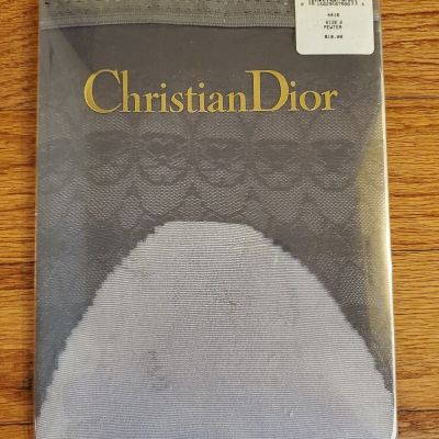VTG Christian Dior Shimmer Silken Sheer Gusset Stockings Sandalfoot Pewter Sz 2