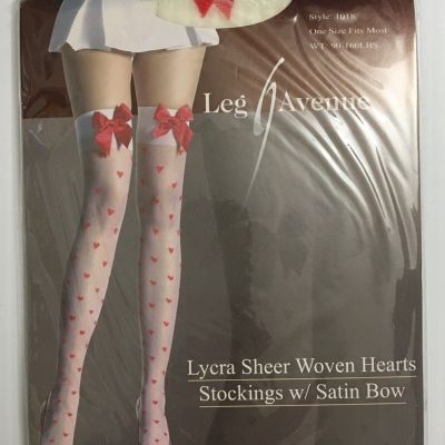 Leg Avenue Lycra Sheer Woven Hearts Stockings with Satin Bow, One Size Fits Most