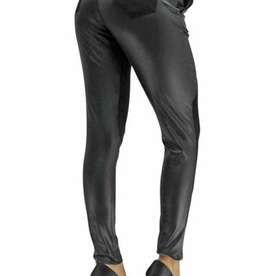 BLACK LEATHER AND KNIT LEGGINGS FOR WOMEN