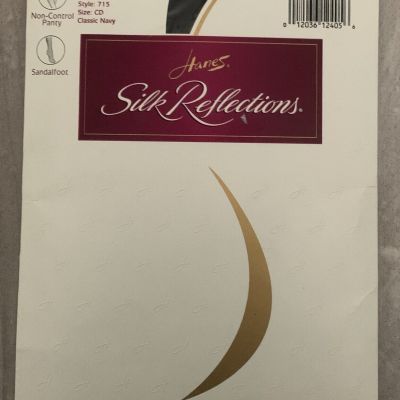 Vtg Hanes Silk Reflections Pantyhose #715 Sz CD CLASSIC NAVY Non Control Panty