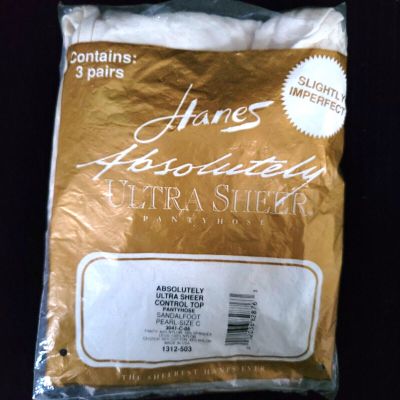 3 PAIR Vintage Hanes ABSOLUTELY ULTRA SHEER Control Top Pantyhose Sz C Imperfect