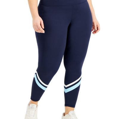 ID Ideology Plus Size Striped Side Pocket 7/8 Leggings Indigo Sea 2X