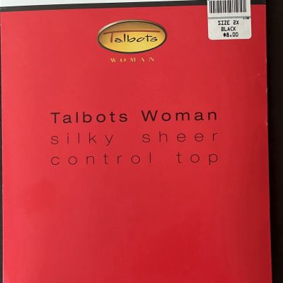 Talbots Pantyhose Womens Size 2X BLACK Silky Support Control Top Sandaltoe New
