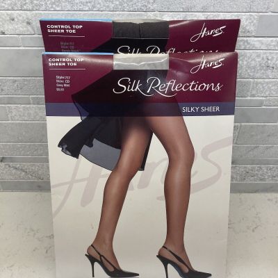 Hanes Silk Reflections Control Top Sheer Toe x2 Grey Mist & Barley Black Sheer