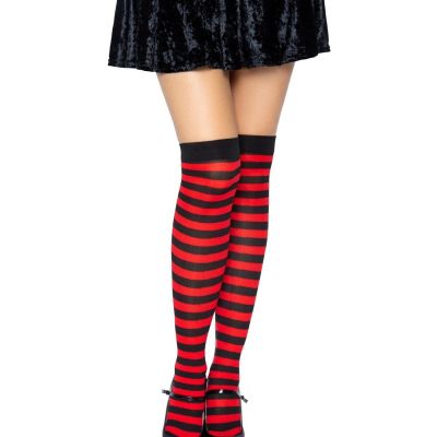 Opaque Stripe Thigh High Stockings - Leg Avenue 6005 Black/Red One Size
