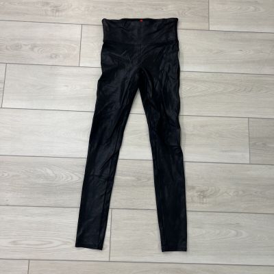SPANX Faux Leather Leggings Women's Black Shiny Coated Shaping Pants Slim Size S