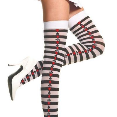 sexy MUSIC LEGS playing CARDS stripes STRIPED queen HEARTS thigh HIGHS stockings