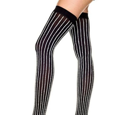 Women's Stockings Black White Furry Pinstripe Thigh Highs Steampunk One Size