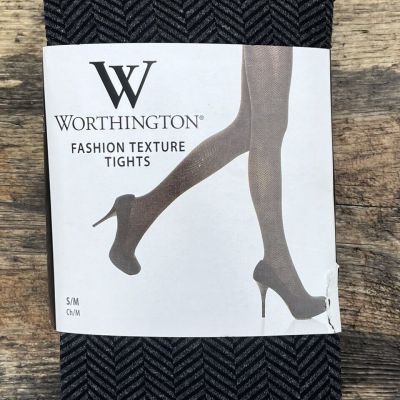 Worthington Fashion Textured Tights Size S/M Black Gray Herringbone Pattern New