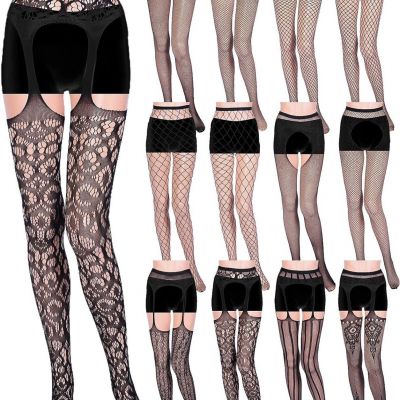 12 Pairs Women Fishnet Stockings Suspender Thigh High Stockings High Waist