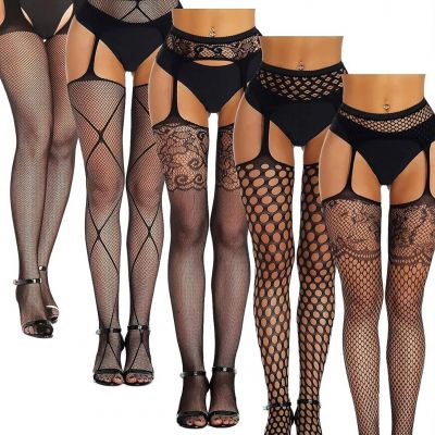 SOUTHRO 5 Pairs Fishnet Thigh High Garter Stockings Patterned Tights for Women,G