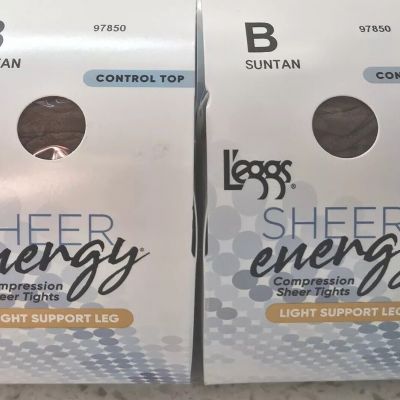 2 Pair Leggs Sheer Energy Compression Tights Light Support Leg Suntan B 97850