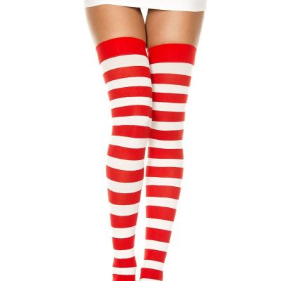Red and White Striped Thigh High Stockings Ravewear Pride Festival