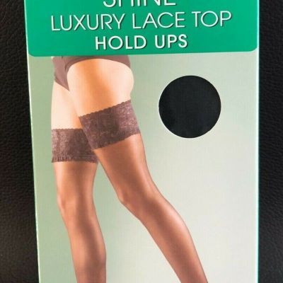 Silky Shine Luxury Lace Hold Ups Black Color, Medium Size Stretch Recovery
