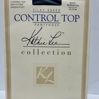Kathie Lee Control Top Silky Sheer BLACK Pantyhose Medium Tall Lycra Collection