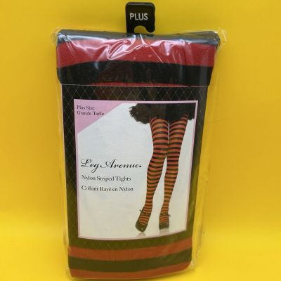 3X-4X Tights Opaque Women's PLUS SIZE Striped Red & Black - LEG AVENUE