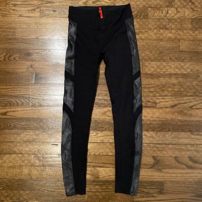 SPANX Moto Ponte High Waisted Leggings Women M Medium Black Faux Leather Workout