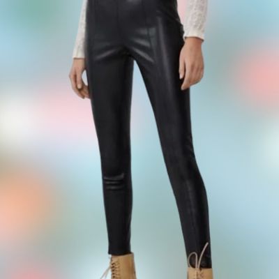ZARA HIGH-WAISTED FAUX LEATHER BLACK LEGGINGS SIZE S